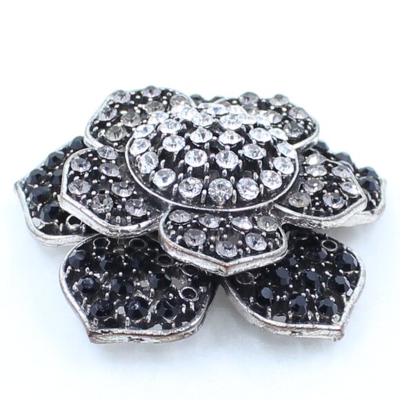 Silver Black and Clear Multi Level Flower Shaped Scarf or Bolo Slide - Picture 6 of 11